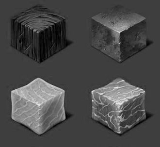 Cubos, sin color, con distintas texturas.